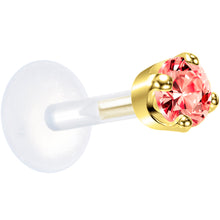 Load image into Gallery viewer, 16G 1/4 Solid 14K Yellow Gold 3mm Salmon Cubic Zirconia Bioplast Tragus Earring Stud
