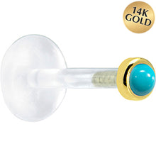 Load image into Gallery viewer, 16G 1/4 Solid 14K Yellow Gold 2mm Genuine Turquoise Bioplast Cartilage Earring Stud
