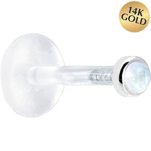 Load image into Gallery viewer, 16G 1/4 Solid 14K White Gold 2mm Genuine Rainbow Moonstone Bioplast Cartilage Earring Stud
