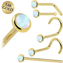 Load image into Gallery viewer, Solid 14K Yellow Gold 2mm Synthetic Opal Nose Ring
