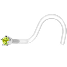 Load image into Gallery viewer, 18G 1/4 White Gold 1.5mm Genuine Peridot Bioplast Nose Ring
