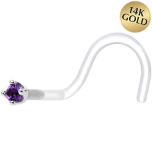 Load image into Gallery viewer, 18G 1/4 White Gold 1.5mm Genuine Amethyst Bioplast Nose Ring

