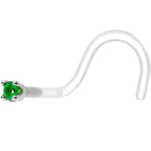 Load image into Gallery viewer, 18G 1/4 White Gold 1.5mm Genuine Emerald Bioplast Nose Ring
