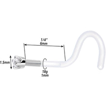 Load image into Gallery viewer, 18G 1/4 White Gold 1.5mm Clear Cubic Zirconia Bioplast Nose Ring
