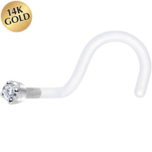 Load image into Gallery viewer, 18G 1/4 White Gold 1.5mm Clear Cubic Zirconia Bioplast Nose Ring

