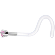 Load image into Gallery viewer, 18G 1/4 White Gold 1.5mm Pink Cubic Zirconia Bioplast Nose Ring

