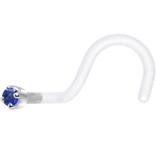 Load image into Gallery viewer, 18G 1/4 White Gold 1.5mm Blue Cubic Zirconia Bioplast Nose Ring
