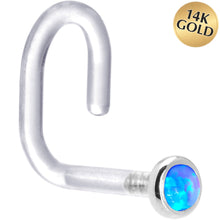 Load image into Gallery viewer, 18G 1/4 White Gold 2mm Blue Synthetic Opal Bioplast Nose Ring
