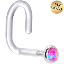 Load image into Gallery viewer, 18G 1/4 White Gold 2mm Purple Synthetic Opal Bioplast Nose Ring
