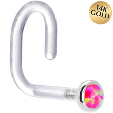Load image into Gallery viewer, 18G 1/4 White Gold 2mm Brilliant Pink Synthetic Opal Bioplast Nose Ring
