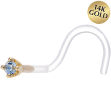 Load image into Gallery viewer, 18G 1/4 Yellow Gold 1.5mm Genuine Topaz Bioplast Nose Ring
