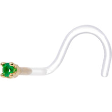 Load image into Gallery viewer, 18G 1/4 Yellow Gold 1.5mm Genuine Emerald Bioplast Nose Ring
