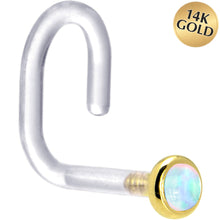 Load image into Gallery viewer, 18G 1/4 Yellow Gold 2mm White Synthetic Opal Bioplast Nose Ring
