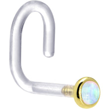 Load image into Gallery viewer, 18G 1/4 Yellow Gold 2mm White Synthetic Opal Bioplast Nose Ring

