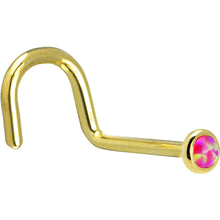 Load image into Gallery viewer, Solid 14K Yellow Gold 2mm Brilliant Pink Synthetic Opal Nose Ring
