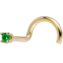 Load image into Gallery viewer, Solid 14K Yellow Gold 1.5mm Genuine Emerald Nose Ring
