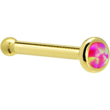 Load image into Gallery viewer, Solid 14K Yellow Gold 2mm Brilliant Pink Synthetic Opal Nose Ring
