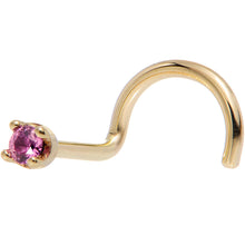 Load image into Gallery viewer, Solid 18K Yellow Gold 1.5mm Genuine Pink Sapphire Nose Ring
