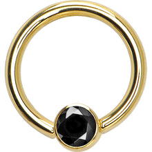 Load image into Gallery viewer, 14G 3/8 Solid 14K Gold Black CZ Gem BCR Captive Ring
