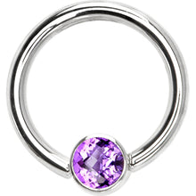 Load image into Gallery viewer, 14G 3/8 Solid 14K White Gold Purple CZ Gem Captive Ring
