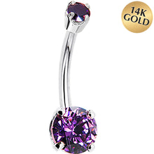 Load image into Gallery viewer, 14k White Gold Amethyst Cubic Zirconia Round Belly Ring
