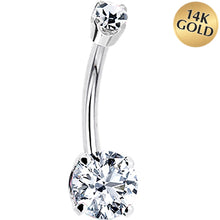 Load image into Gallery viewer, 14k White Gold Clear Cubic Zirconia Round Belly Ring

