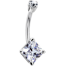 Load image into Gallery viewer, 14k White Gold Clear Cubic Zirconia Princess Belly Ring
