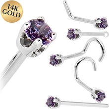 Load image into Gallery viewer, Solid 14K White Gold 2mm Amethyst Cubic Zirconia Nose Ring

