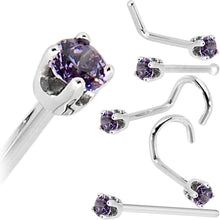 Load image into Gallery viewer, Solid 14K White Gold 2mm Amethyst Cubic Zirconia Nose Ring
