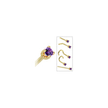 Load image into Gallery viewer, Solid 14K Yellow Gold 2mm Amethyst Cubic Zirconia Nose Ring
