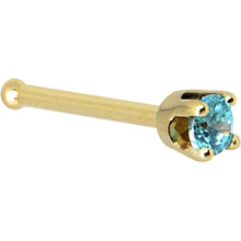 Load image into Gallery viewer, Solid 14K Yellow Gold 2mm Mint Green Cubic Zirconia Nose Ring
