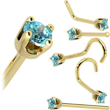 Load image into Gallery viewer, Solid 14K Yellow Gold 2mm Mint Green Cubic Zirconia Nose Ring
