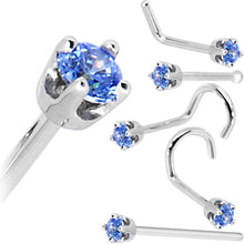 Load image into Gallery viewer, Solid 14K White Gold 2mm Arctic Blue Cubic Zirconia Nose Ring
