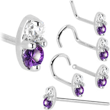 Load image into Gallery viewer, 14k White Gold Amethyst 1.5mm CZ Marquise Nose Ring
