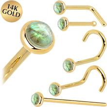 Load image into Gallery viewer, Solid 14K Yellow Gold 2mm Labradorite Nose Ring
