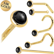 Load image into Gallery viewer, Solid 14K Yellow Gold 2mm Onyx Nose Ring
