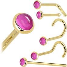 Load image into Gallery viewer, Solid 14K Yellow Gold 2mm Pink Tourmaline Nose Ring
