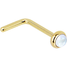 Load image into Gallery viewer, Solid 14K Yellow Gold 2mm Rainbow Moonstone Nose Ring
