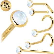 Load image into Gallery viewer, Solid 14K Yellow Gold 2mm Rainbow Moonstone Nose Ring
