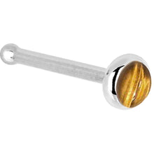 Load image into Gallery viewer, Solid 14K White Gold 2mm Tiger Eye Nose Ring
