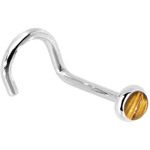 Load image into Gallery viewer, Solid 14K White Gold 2mm Tiger Eye Nose Ring
