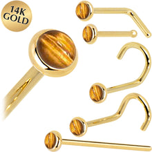 Load image into Gallery viewer, Solid 14K Yellow Gold 2mm Tiger Eye Nose Ring
