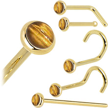 Load image into Gallery viewer, Solid 14K Yellow Gold 2mm Tiger Eye Nose Ring
