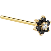 Load image into Gallery viewer, Solid 14K Yellow Gold Black and Clear Cubic Zirconia Flower Nose Ring
