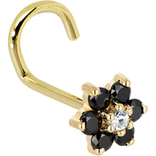 Load image into Gallery viewer, Solid 14K Yellow Gold Black and Clear Cubic Zirconia Flower Nose Ring
