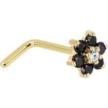 Load image into Gallery viewer, Solid 14K Yellow Gold Black and Clear Cubic Zirconia Flower Nose Ring
