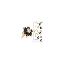 Load image into Gallery viewer, Solid 14K Yellow Gold Black and Clear Cubic Zirconia Flower Nose Ring
