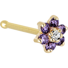 Load image into Gallery viewer, Solid 14K Yellow Gold Amethyst and Clear Cubic Zirconia Flower Nose Ring
