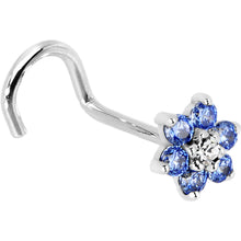 Load image into Gallery viewer, Solid 14K White Gold Arctic Blue and Clear Cubic Zirconia Flower Nose Ring
