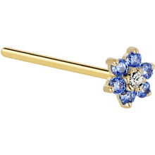Load image into Gallery viewer, Solid 14K Yellow Gold Arctic Blue and Clear Cubic Zirconia Flower Nose Ring
